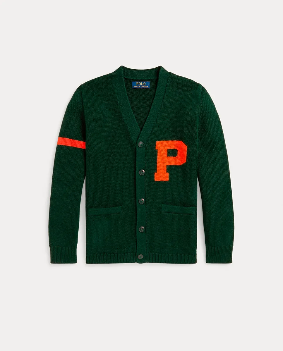 

Детская вязаная хлопковая куртка с P Polo Ralph Lauren, темно-зеленый