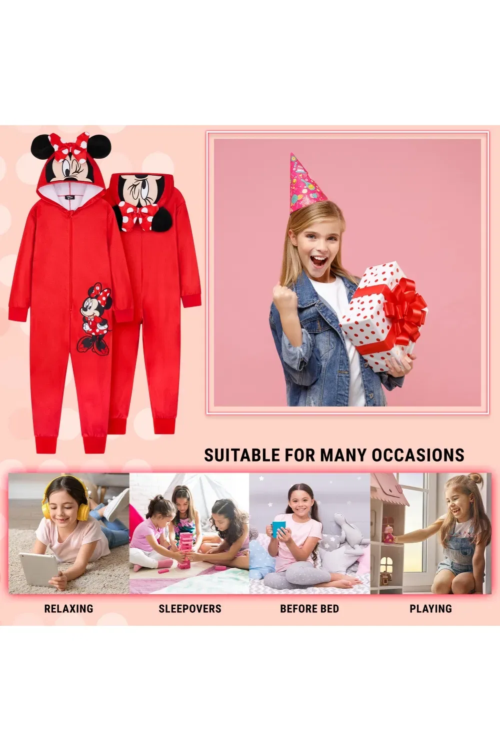Детский комбинезон-пижама Minnie Coral из флиса Disney, красный — фото 3