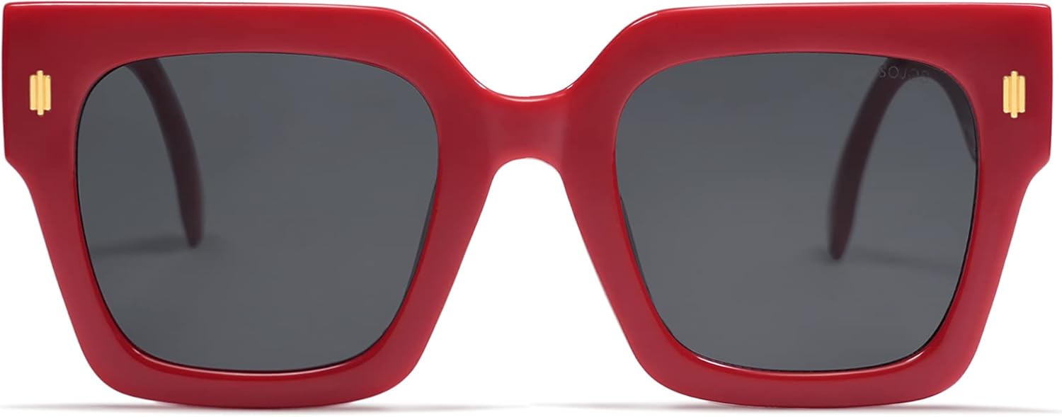

Винтажные большие квадратные солнцезащитные очки SOJOS для женщин, ретро-очки большого размера класса люкс для женщин с защитой от УФ-излучения UV400 SJ2194, Red Frame/Grey Lens