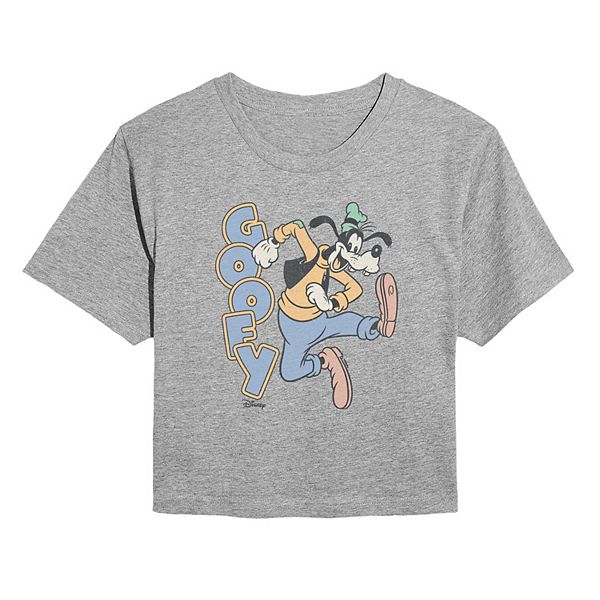 

Футболка Juniors' 's goofy cropped с эффектом поношенности Disney, Heather Gray