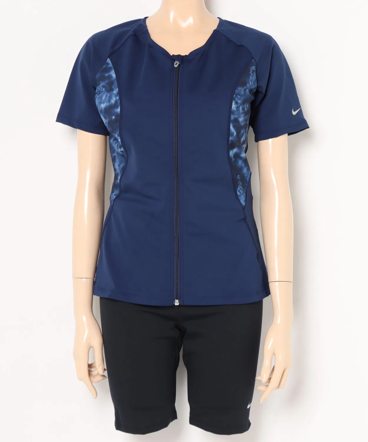 Фитнес-купальник Nike FA25 с рукавом и молнией, тёмно-синий