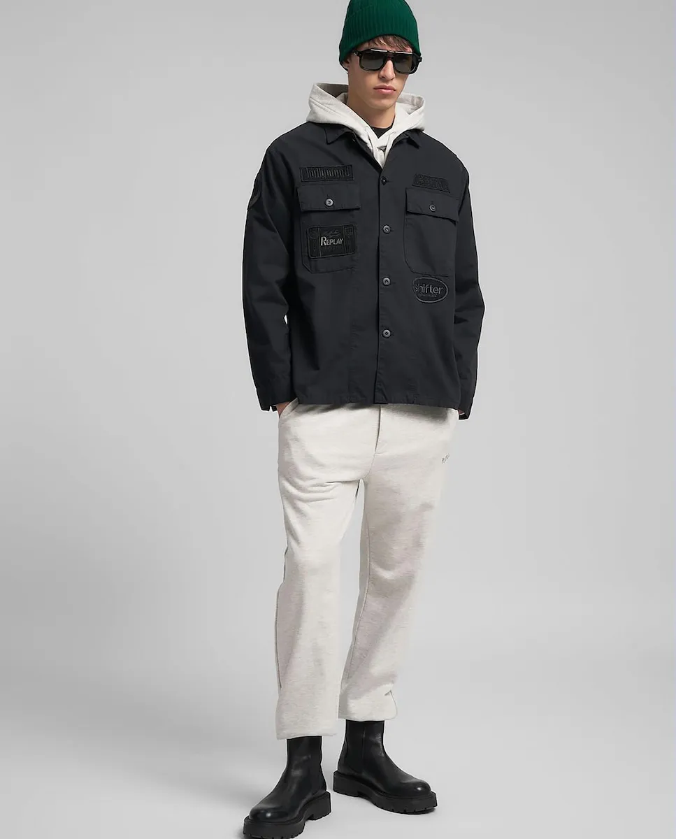 

Мужская хлопковая куртка с карманами Replay, черный
