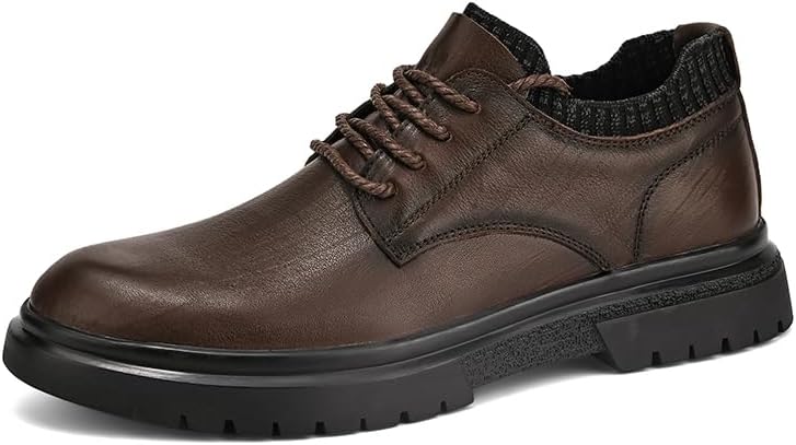 

Мужские повседневные туфли из веганской коровьей кожи на шнуровке, с резиновой подошвой для вечеринок, с подтяжками, формальные оксфорды Lhyxu, коричневый