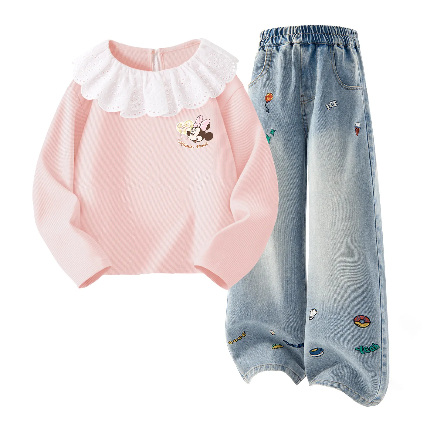 Детская повседневная спортивная одежда с лацканом Disney, Di Xin Jie Ni K Baby Pink+Solid Color Denim Blue