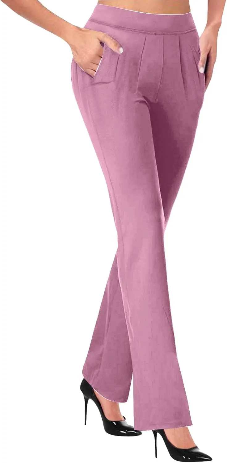 Брюки Formal Dress для женщин Petite с высокой талией, облегающие, для костюма, нарядные, повседневные, деловые, рабочие, с карманом Generic, розовый