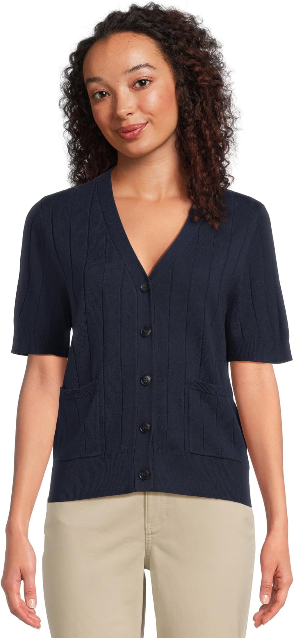 

Кардиган Vince Camuto Rib Short Sleeve V-Neck Cardigan with Pockets, цвет Classic Navy