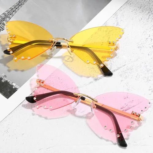 

Винтажные солнцезащитные очки для женщин и мужчин, модные, без оправы, с прозрачными линзами, стильные, забавные, с защитой от УФ-излучения UV400 MTZJH, Gold Pink