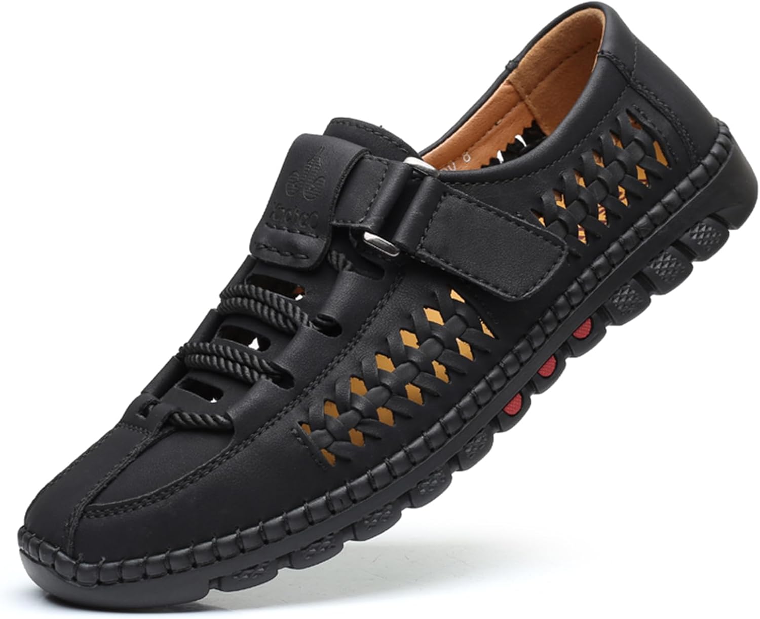 

Мужские летние повседневные сандалии Abborora с закрытым носком из кожи, регулируемые, удобные, для рыбалки и пляжа, черный