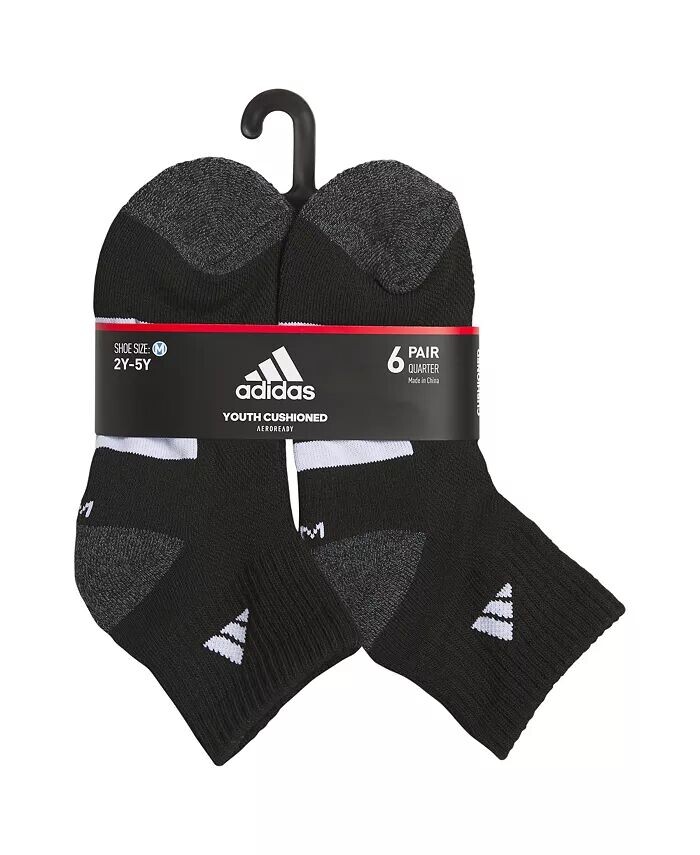 Молодежные спортивные носки с мягкой подкладкой для мальчиков, 6 шт Adidas, белый — фото 2