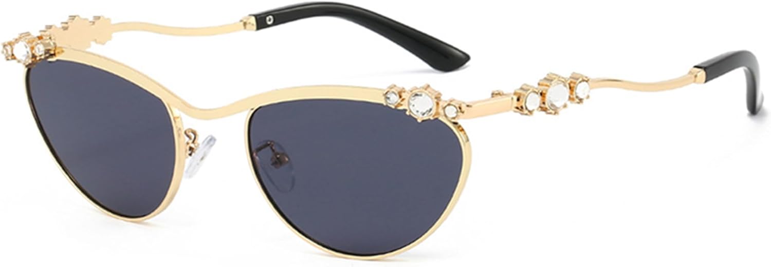 

Женские солнцезащитные очки с блестящими стразами, овальные солнцезащитные очки с бриллиантами, защита от УФ-излучения UV400, модные металлические очки bullabulling, Gold Black