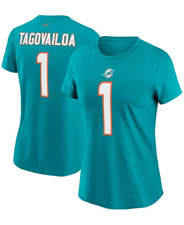 

Женская футболка Tua Tagovailoa Aqua Miami Dolphins с именем и номером Nike