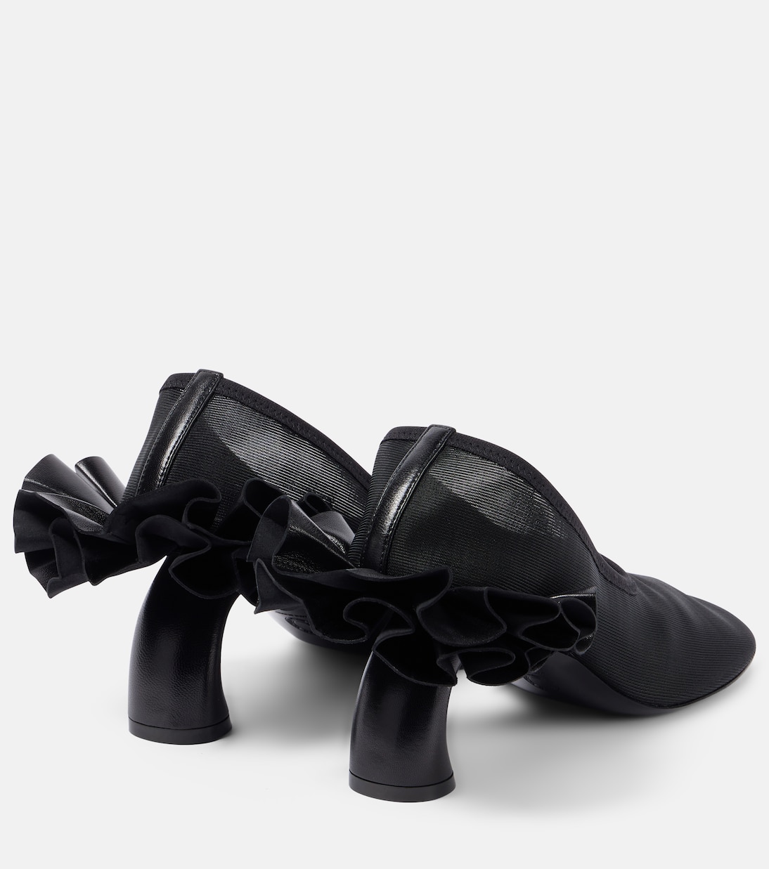 Туфли-лодочки из сетчатой ткани с оборками и кожаной отделкой Dries Van Noten, черный — фото 2