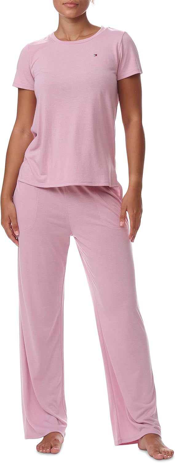 

Женская пижама Tommy Hilfiger из футболки и брюк с открытыми штанинами, Breezy Orchid