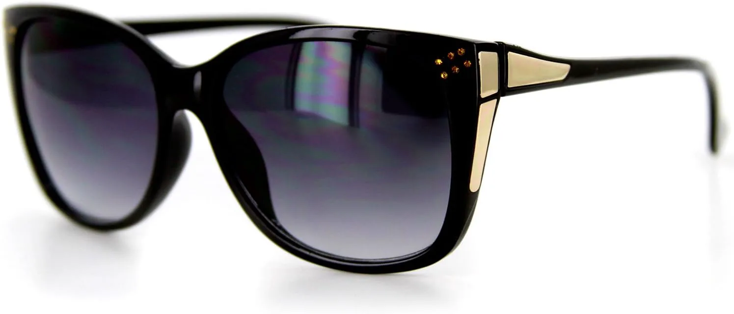 

Солнцезащитные очки Aloha Eyewear Stella Trendy для женщин, с кристаллами и золотыми акцентами, большие линзы, 100% защита от УФ-излучения, Black W/ Smoke Lens