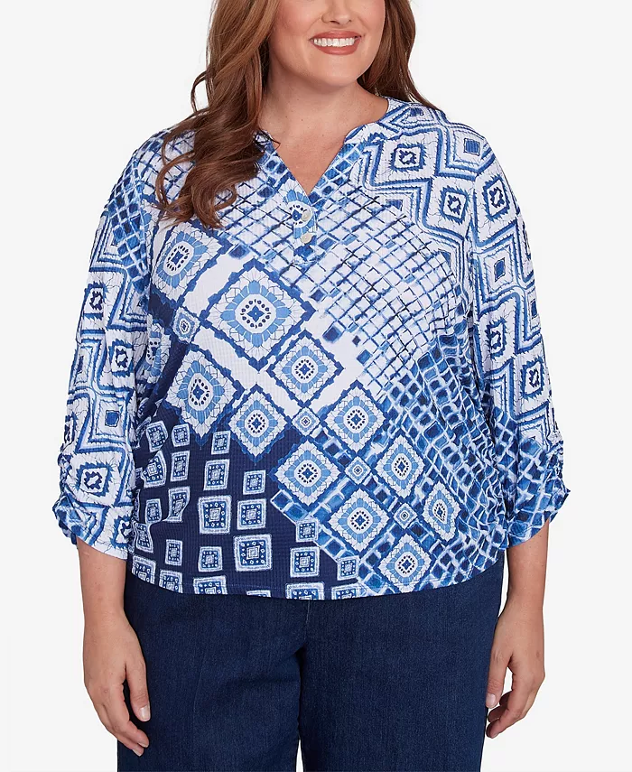 

Топ Free Spirit Ikat с геометрическим узором и заплатками размера Plus Size Alfred Dunner, мультиколор