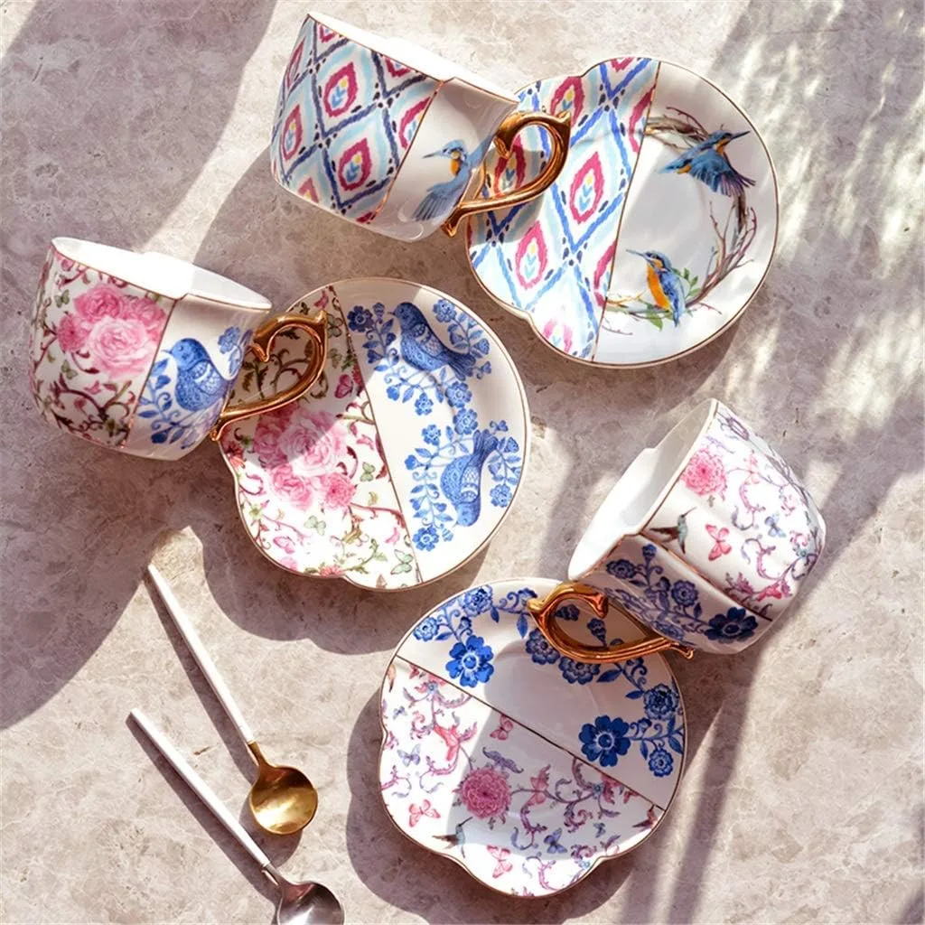 Модный набор чайных чашек из керамики, нестандартная форма, фарфоровая кофейная чашка с блюдцем и золотой ложкой, 250 мл SnamicE — фото 3