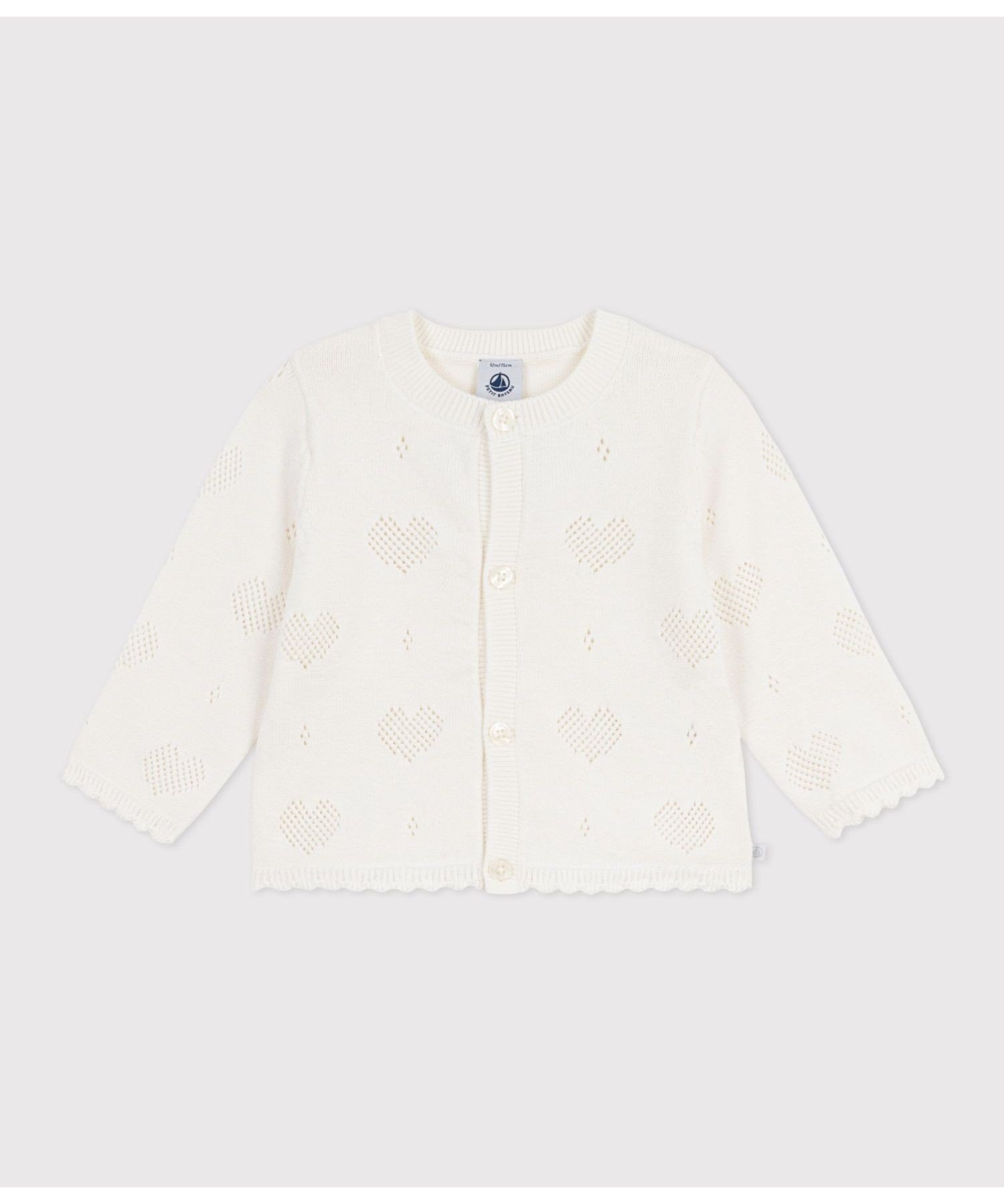 Вязаный кардиган с сердечками PETIT BATEAU, Off white