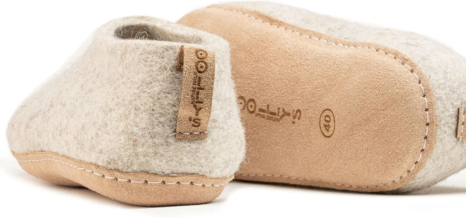 Тапочки Woolly из войлока с кожаной подошвой | Премиальная новозеландская шерсть | Ручная работа по итальянскому дизайну | Мягкие, дышащие и без запаха Woolly's, светло-коричневый — фото 3