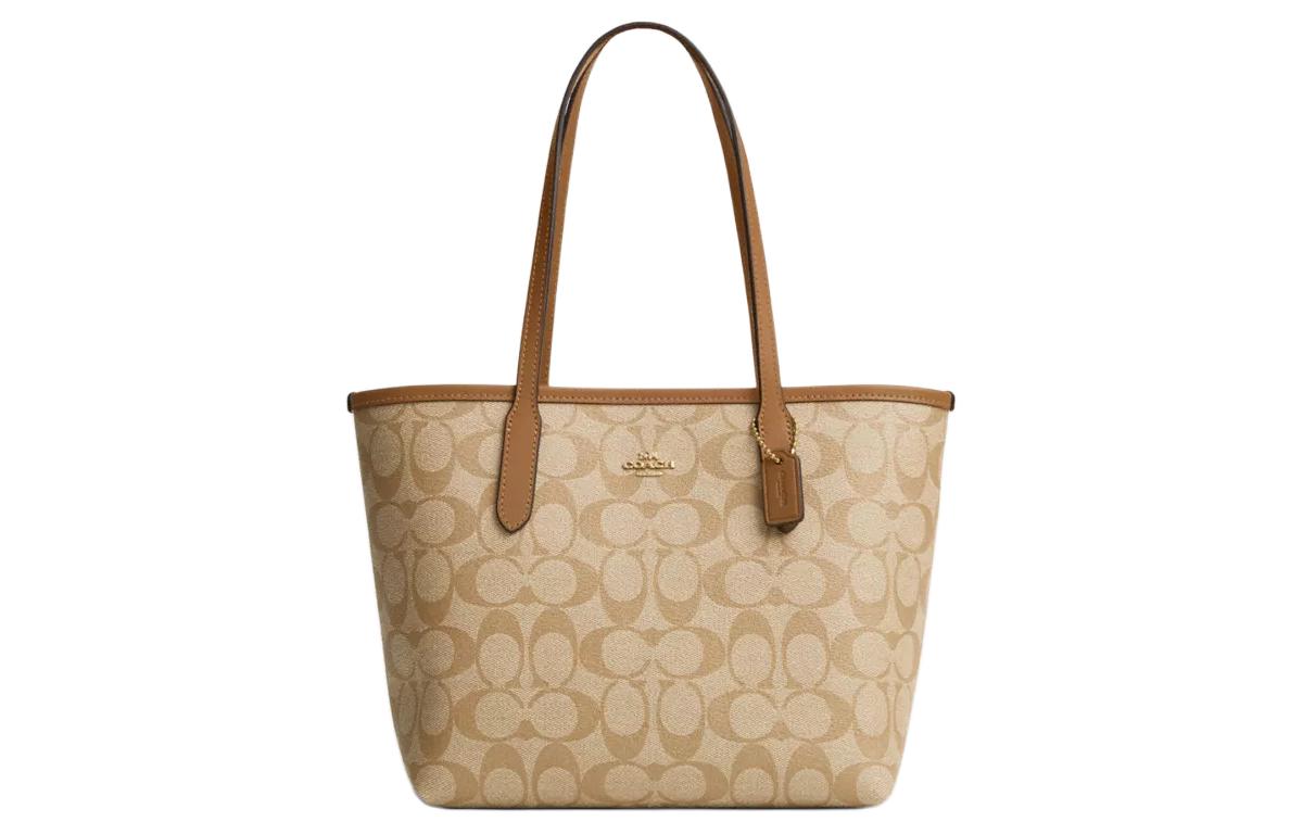 

COACH Сумка-тоут City Coated Canvas, сумка для покупок, сумка на плечо Trumpets, женская, светло-хаки и светло-серьезная