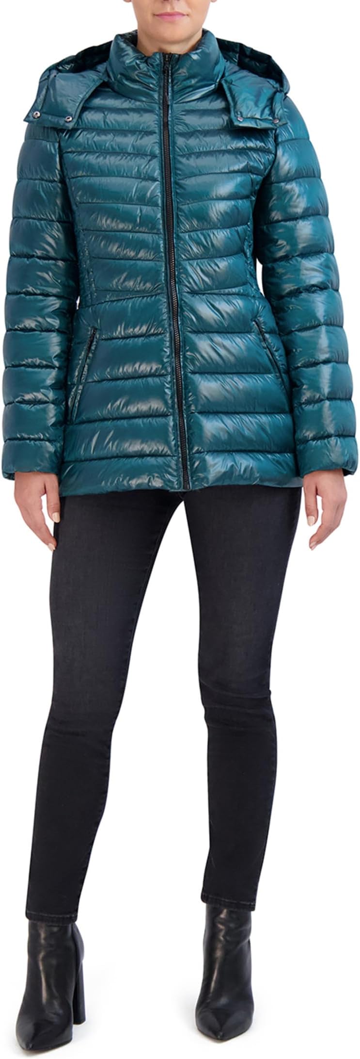 

Куртка Cole Haan Pearlized Faux Down Jacket with Removable Hood, цвет Emerald