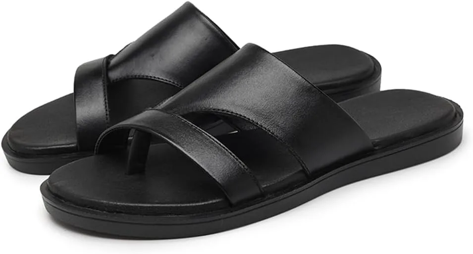 

Мужские сандалии из натуральной кожи для улицы, модные мужские шлепанцы Abborora, черный