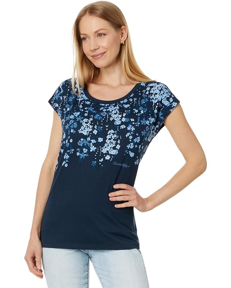 

Футболка Tommy Hilfiger Short Sleeve Ombre Floral, цвет Sky Captain Multi