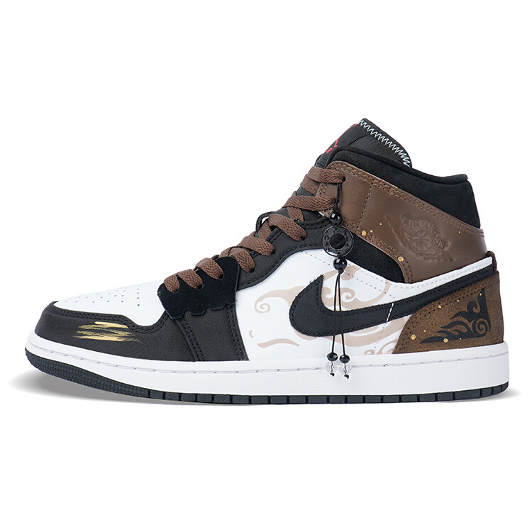 Кроссовки Air Jordan 1 Vintage Basketball Shoes Men Mid-top Black/Brown, черный/белый/коричневый — фото 2