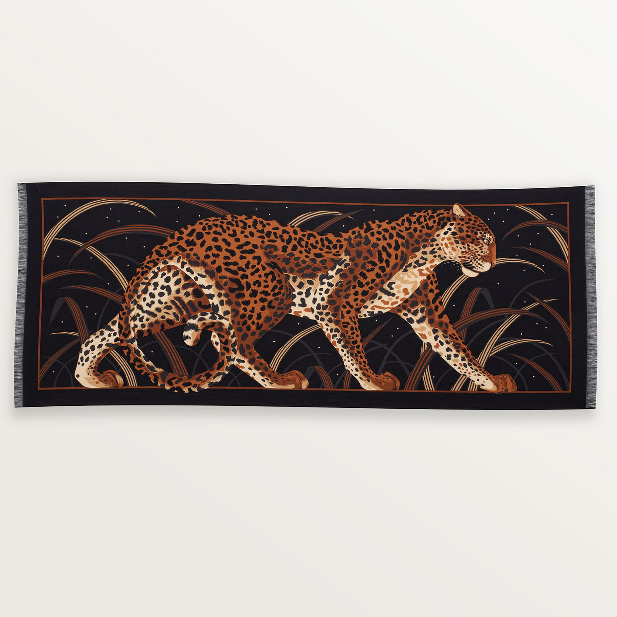 

Женский платок Cartier Etole, Panthère in the jungle, черный кашемир и шелк