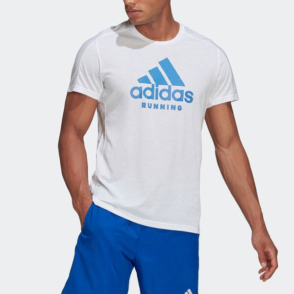 Футболка adidas Run Logo Tee M Logo Printing Round Neck Short Sleeve White, белый — фото 2