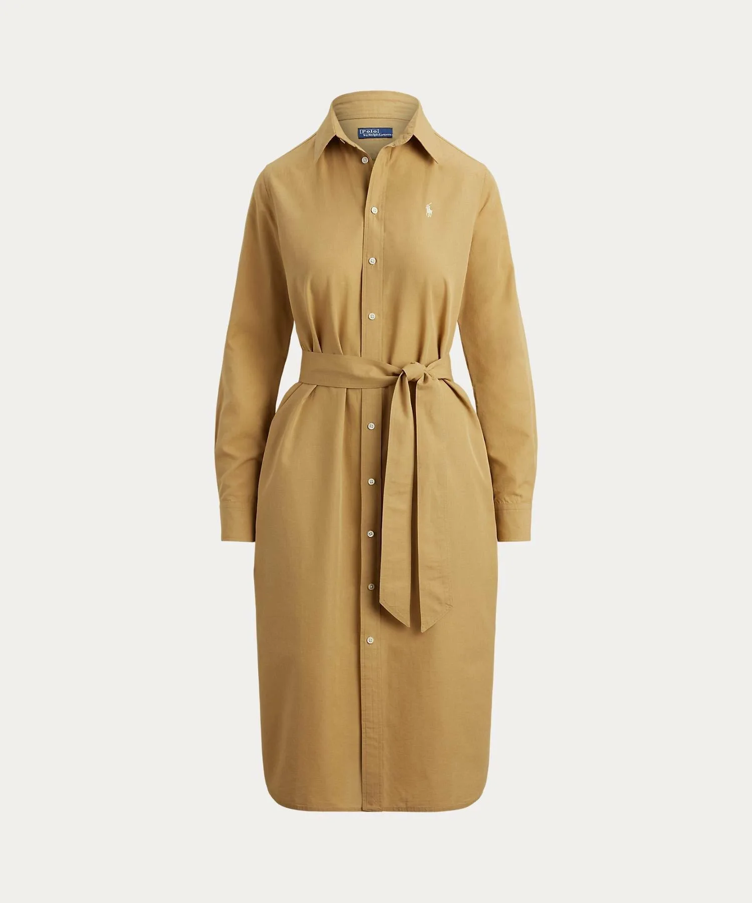Платье-рубашка из хлопка и льна с поясом Polo Ralph Lauren, 260 Brown — фото 2