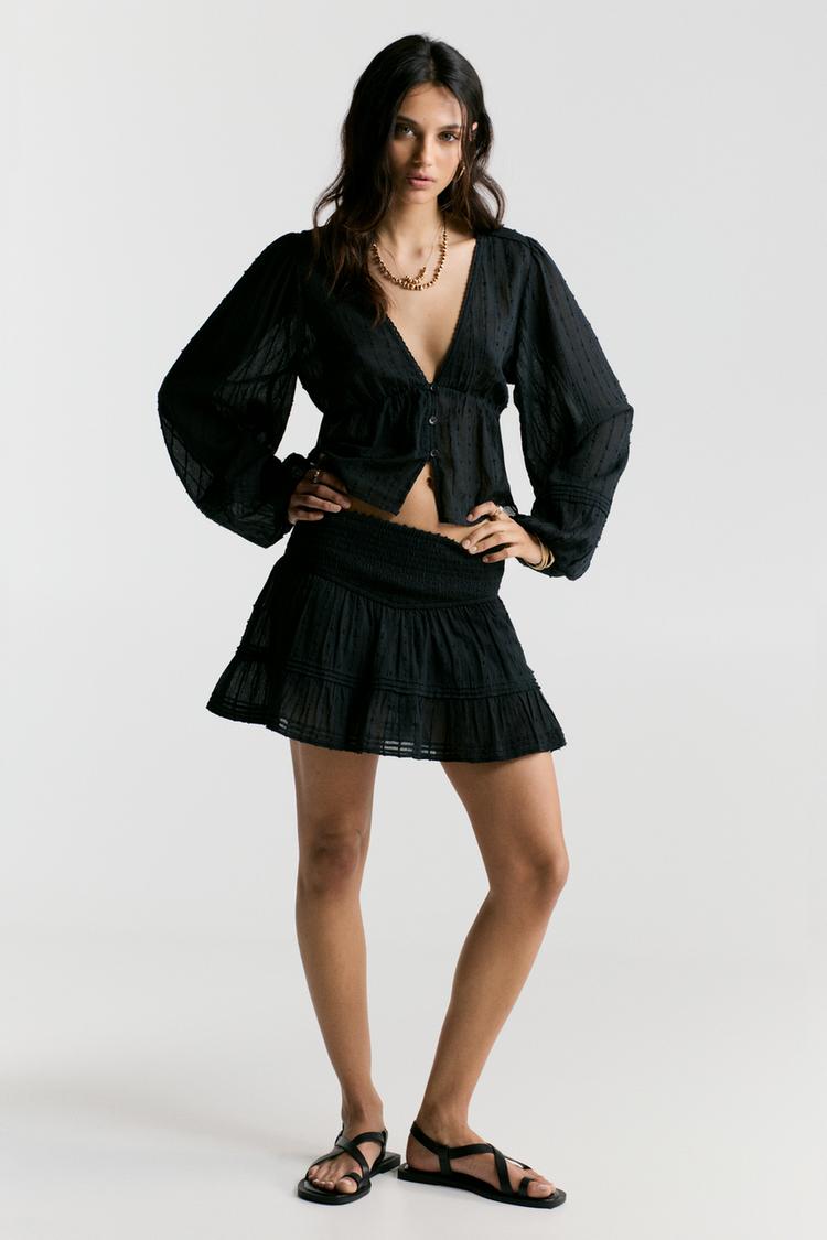 

Юбка из сетчатой ткани в горошек Pull And Bear, черный
