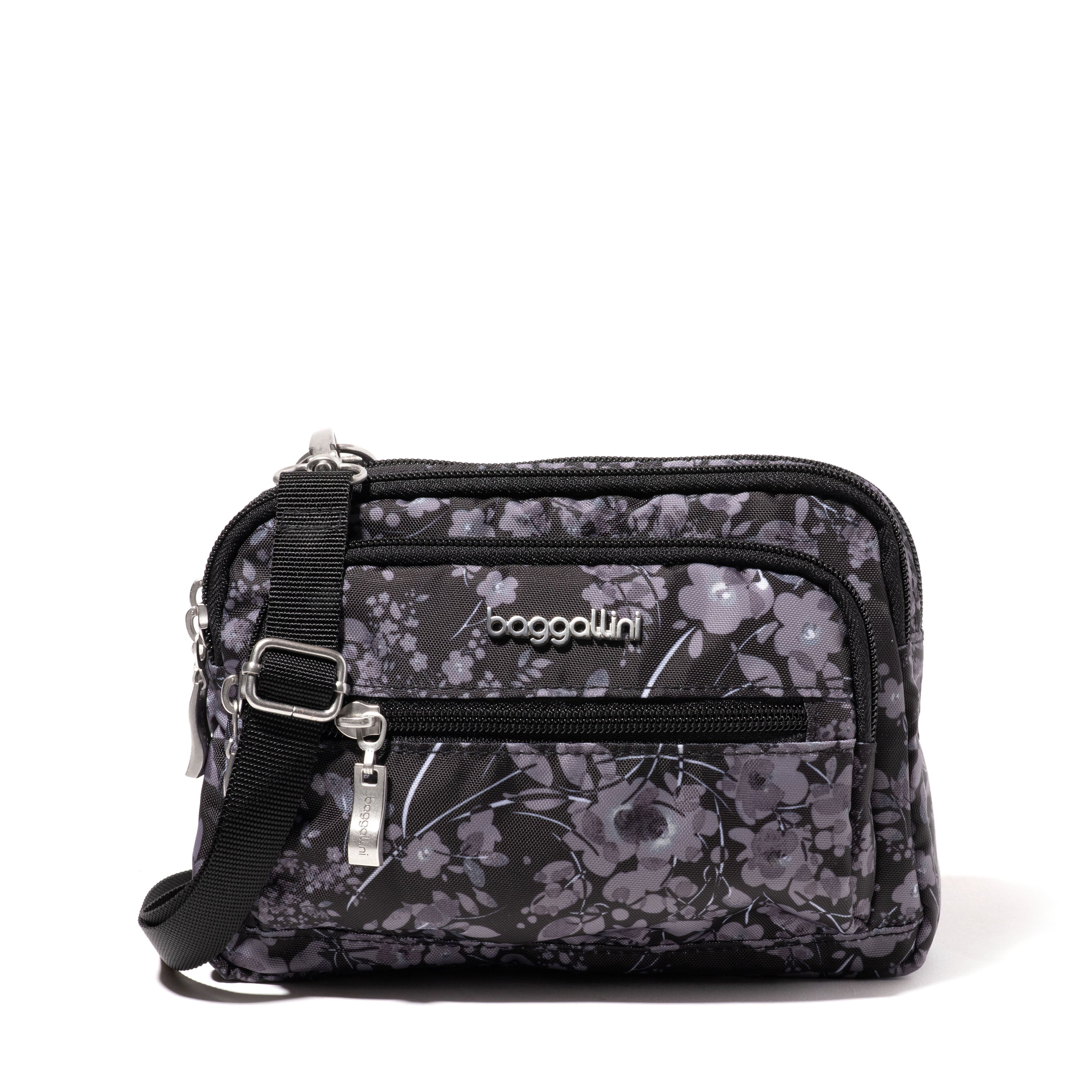 

Baggallini Женская сумка с тройной молнией Bagg Small сумка через плечо, цвет black hydrangea