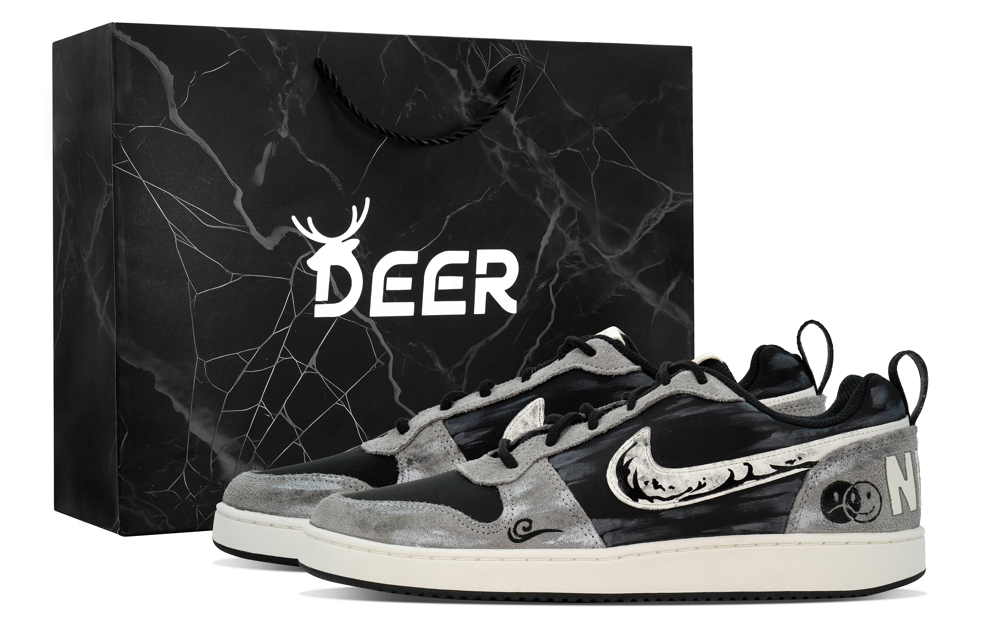 

Nike Кроссовки для скейтбординга Court Borough DEER Dream Abrasion Resistant Low top мужские черно-серые