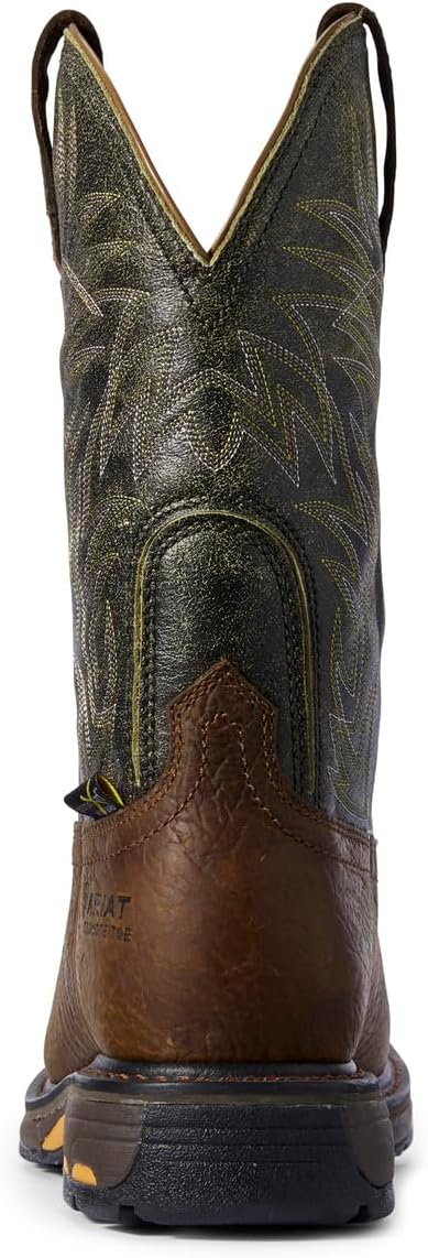 Мужские ботинки Ariat WorkHog Wide Square CSA Met Guard с композитным носком, размер 11, зеленый/коричневый — фото 3