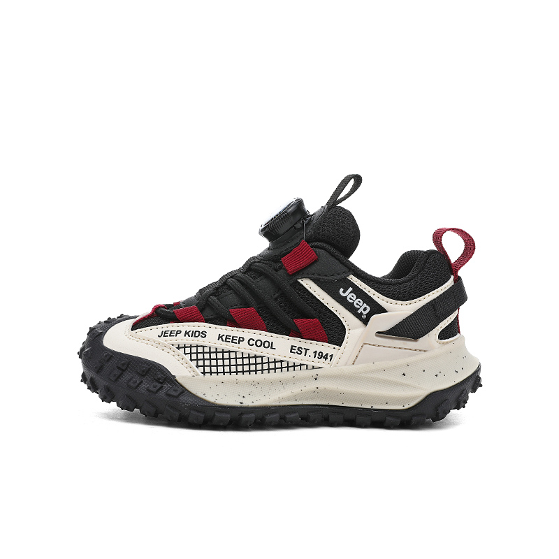 

Детские низкие уличные ботинки из искусственной кожи и текстиля с защитой от ударов, устойчивостью к истиранию, дышащие и нескользящие Jeep, черный бежевый красный-dual network