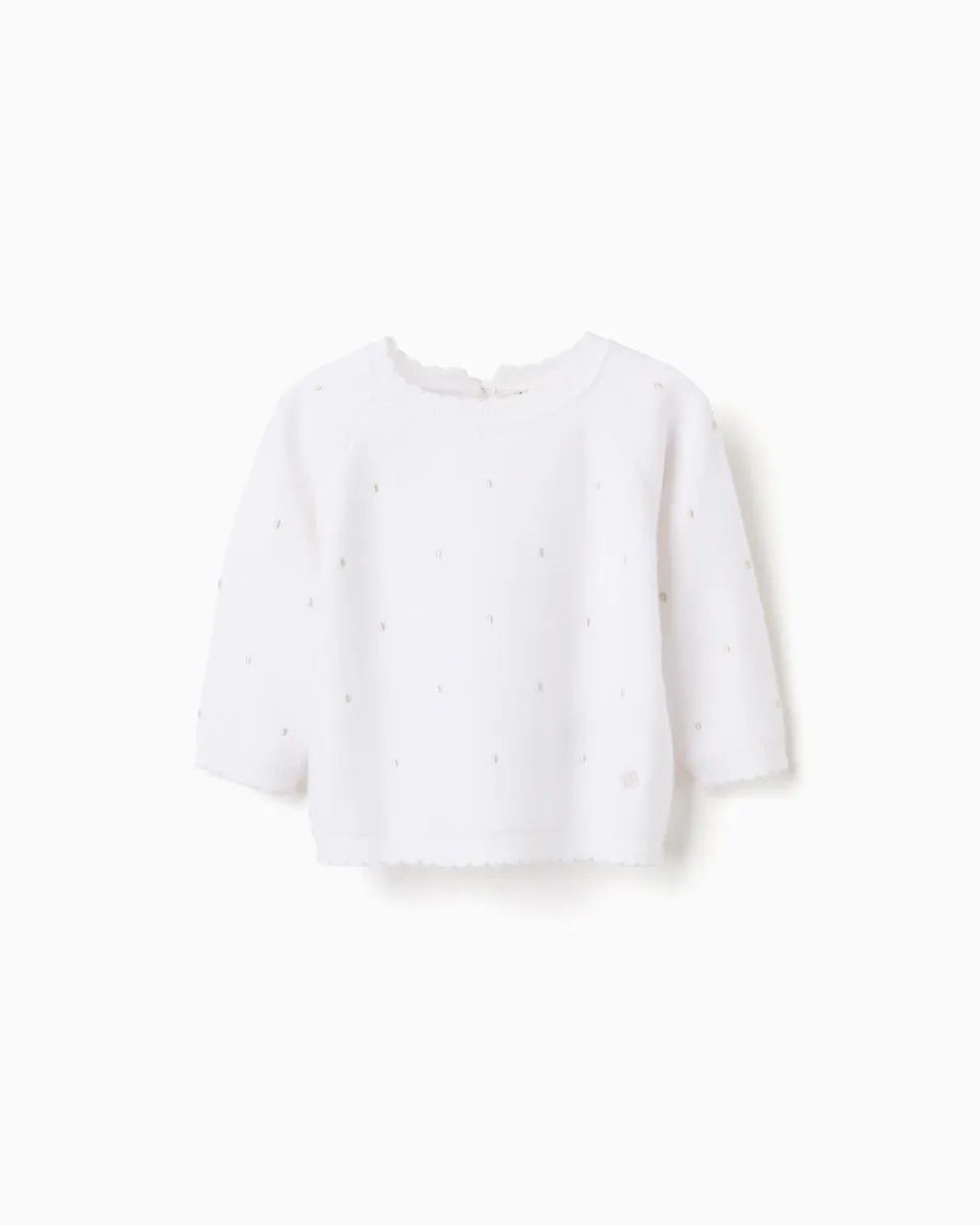 

Вязаная детская толстовка для девочки с вышитыми горошинами Zippy, белый