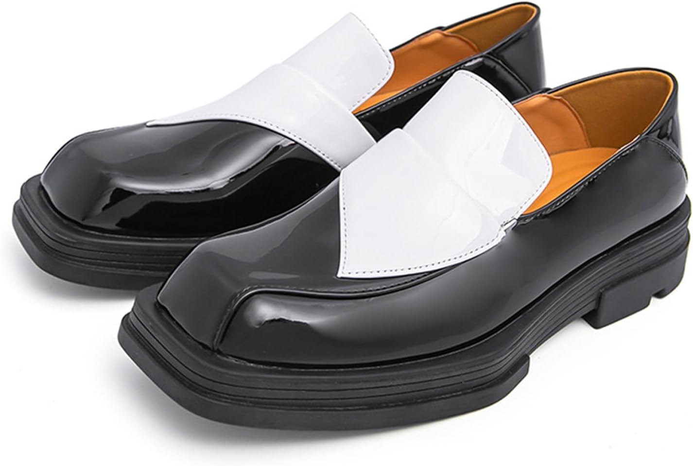 

Мужские лоферы на платформе из лакированной кожи с эластичной вставкой, модный квадратный носок, удобные, дышащие, не скользящие, повседневные туфли-лоферы для работы, бизнеса и выпускного Bzikbge, черный
