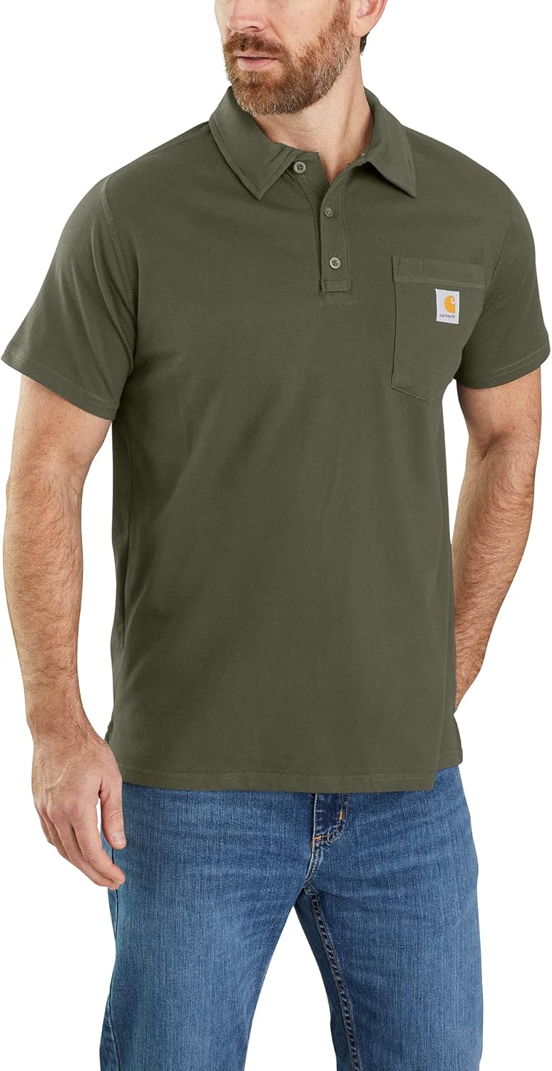 

Carhartt мужская футболка-поло с карманом, Relaxed Fit, Midweight, с коротким рукавом, Basil Heather