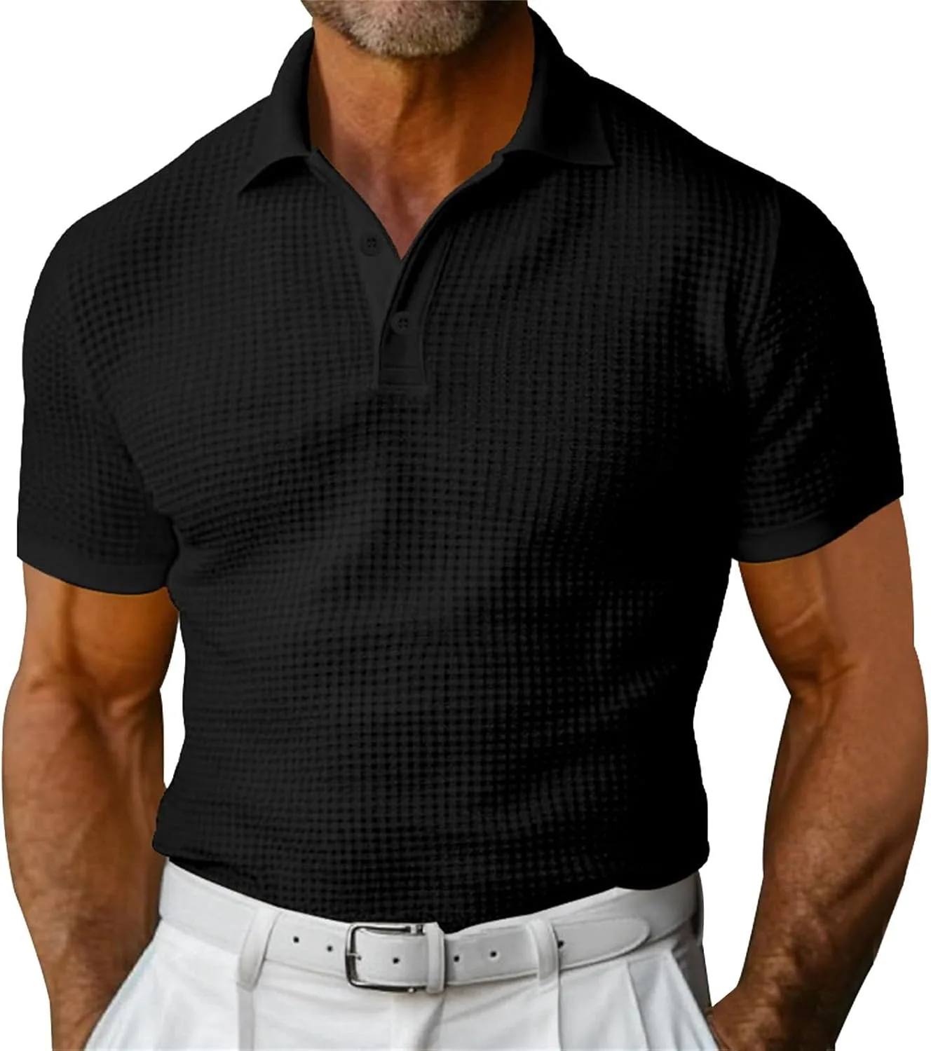 

Мужская поло с коротким рукавом в мелкую клетку, дышащая и свободного кроя