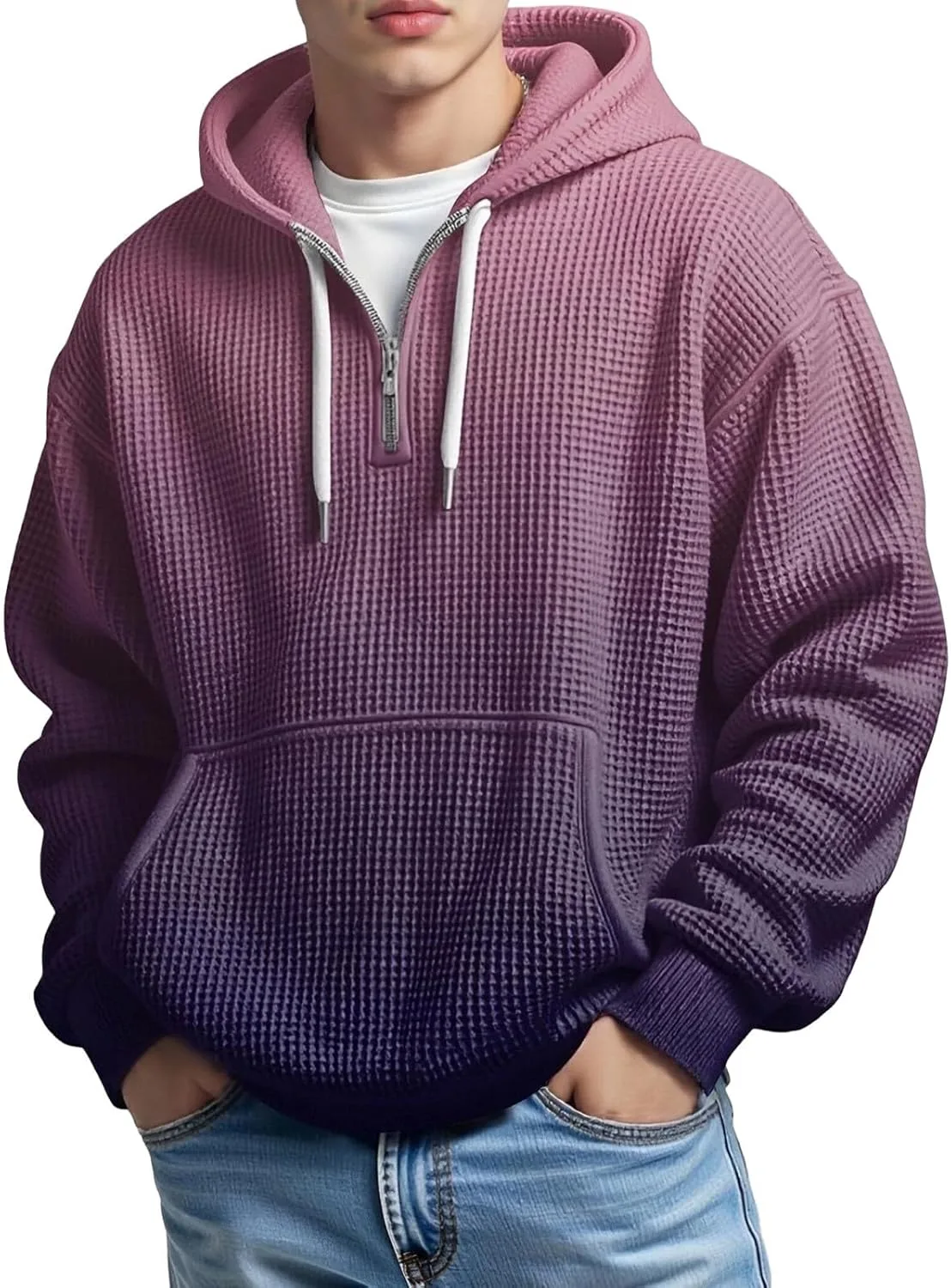 

Толстовка с капюшоном мужская, на четверть молнии, длинный рукав, с карманом