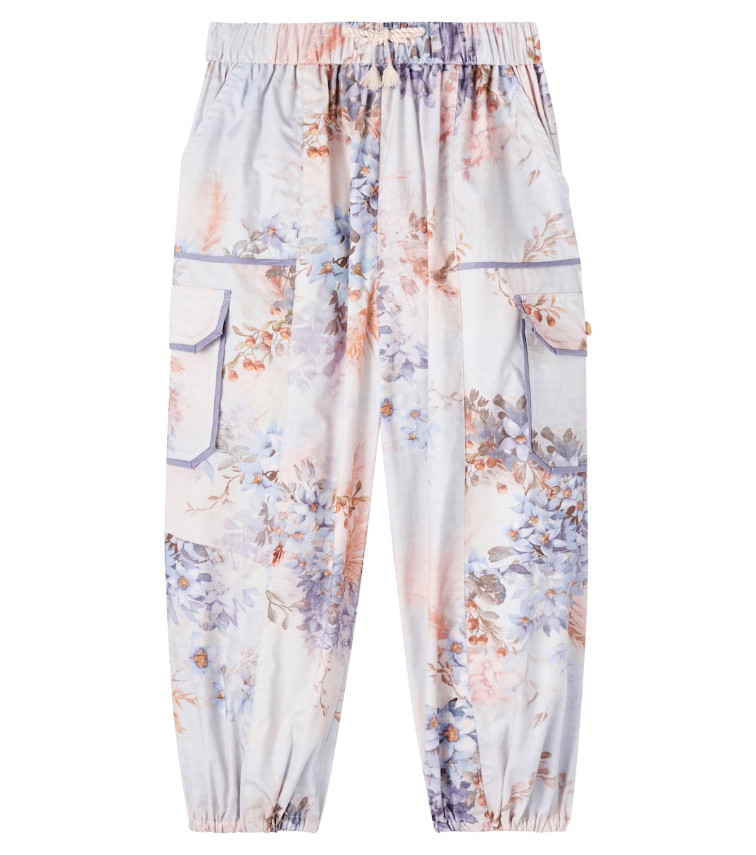 

Каскадские цветочные хлопковые поплиновые карго-брюки Zimmermann Kids, Blue Botanical Floral