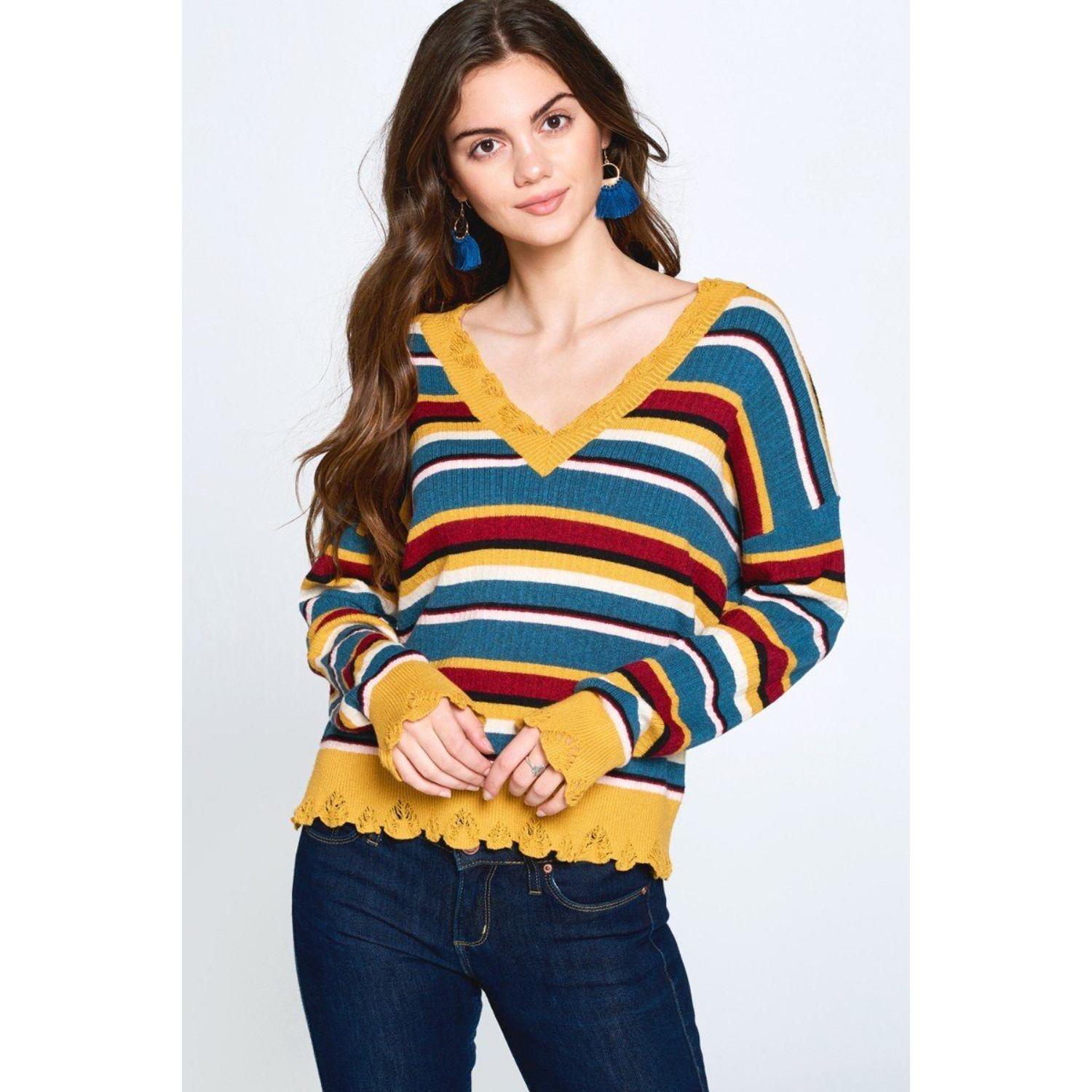 

Разноцветный полосатый вязаный свитер FASHNZFAB, цвет multi/mustard