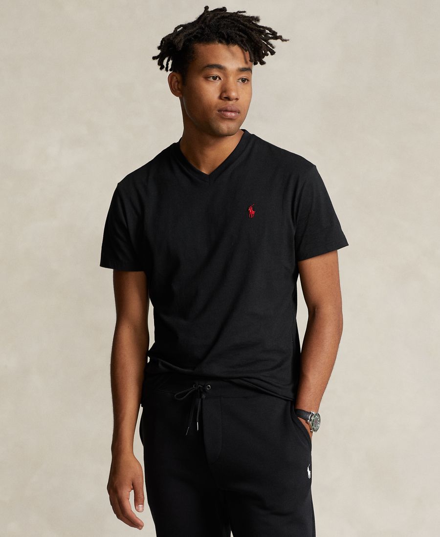 

Мужская классическая футболка с V-образным вырезом Polo Ralph Lauren, Black, Черный, Мужская классическая футболка с V-образным вырезом Polo Ralph Lauren, Black