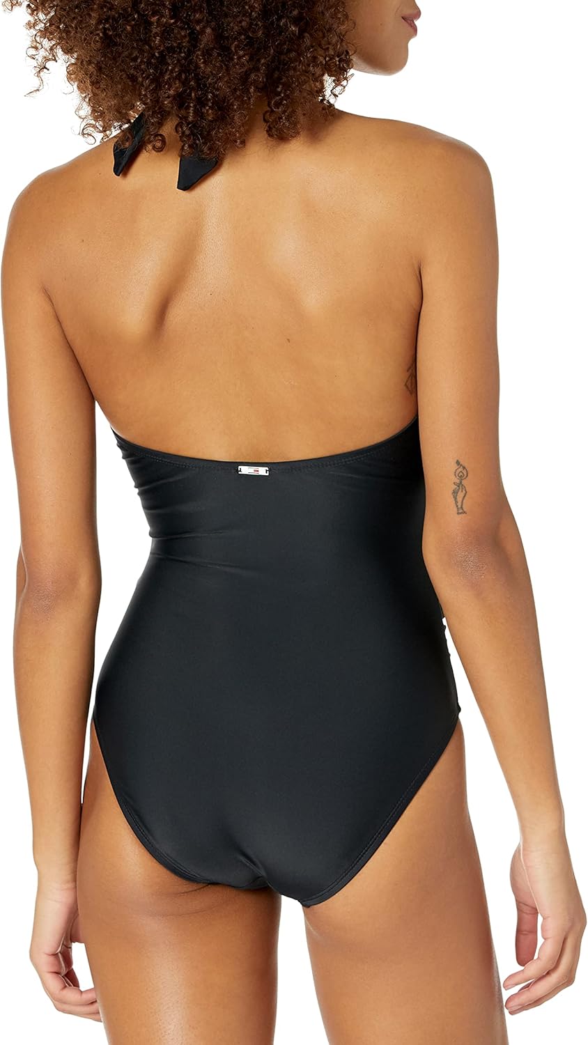 Женский слитный купальник Tommy Hilfiger Stretch Tummy Control с бретелями через шею, Black — фото 2