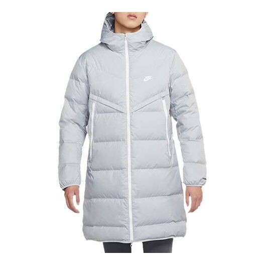 

Пуховик Men's Nike Logo Mid-Length Sports Hooded With Down Feather Light Grey Jacket, серый