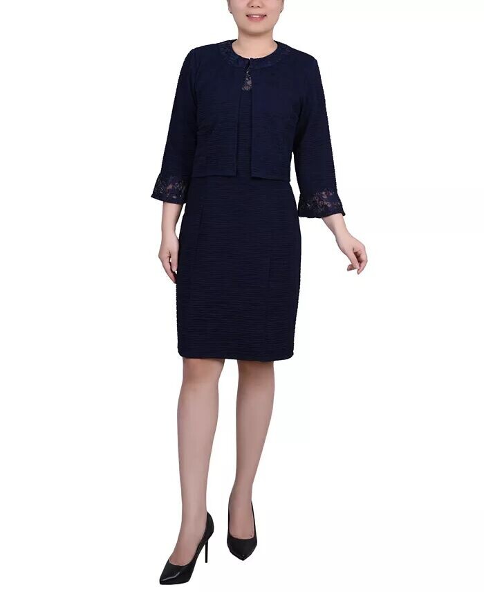 

Новинка женского платья из трикотажа и кружева, комплект из 2 предметов NY Collection, синий