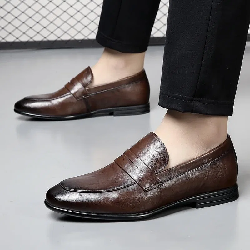 Лоферы кожаные Faux Leather Round Toe Dress Shoes, Brown UOPYNE — фото 2