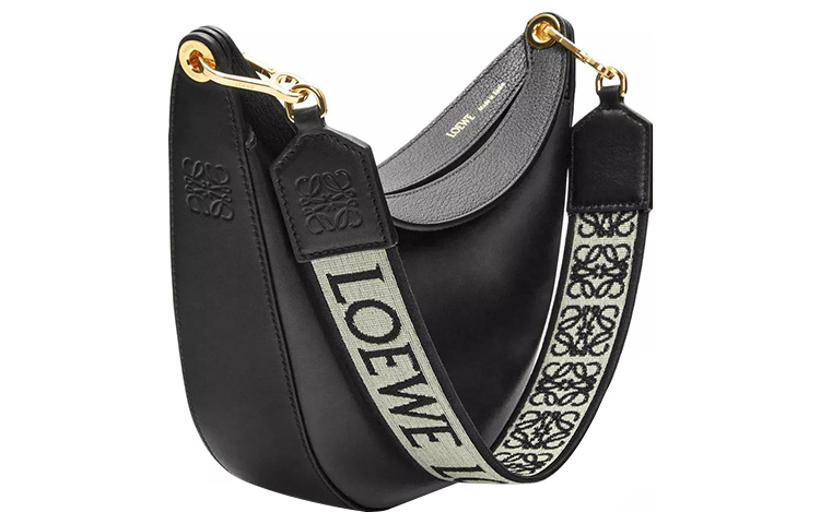 LOEWE Женская черная сумка через плечо из сатинированной телячьей кожи с жаккардовой тканью — фото 4