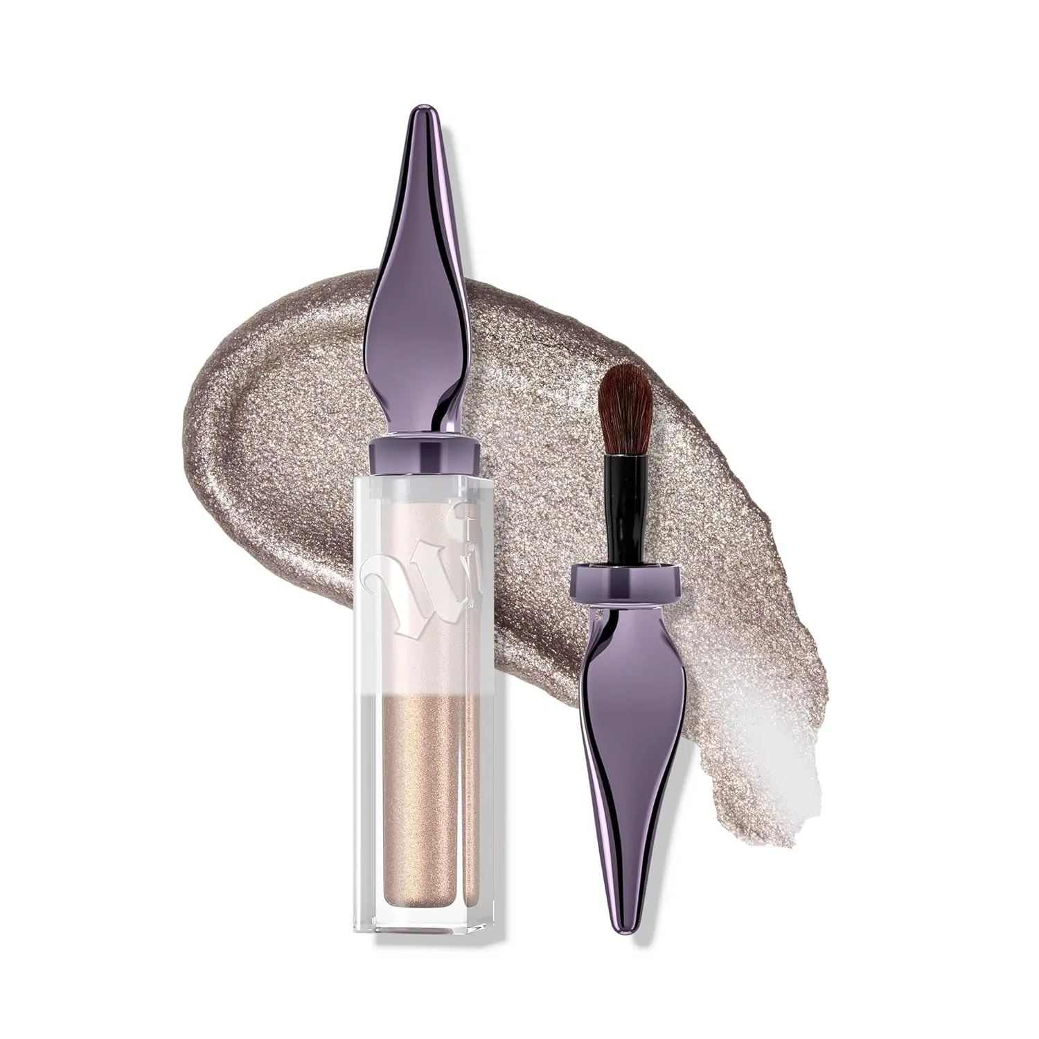Жидкие тени для век URBAN DECAY 24/7 Glaze-On, стойкие к скатыванию, с блестками, со встроенной кисточкой, легко наносятся, подходят для путешествий - 0,1 жидкой унции, Silver Spooning (sterling silver shimmer)