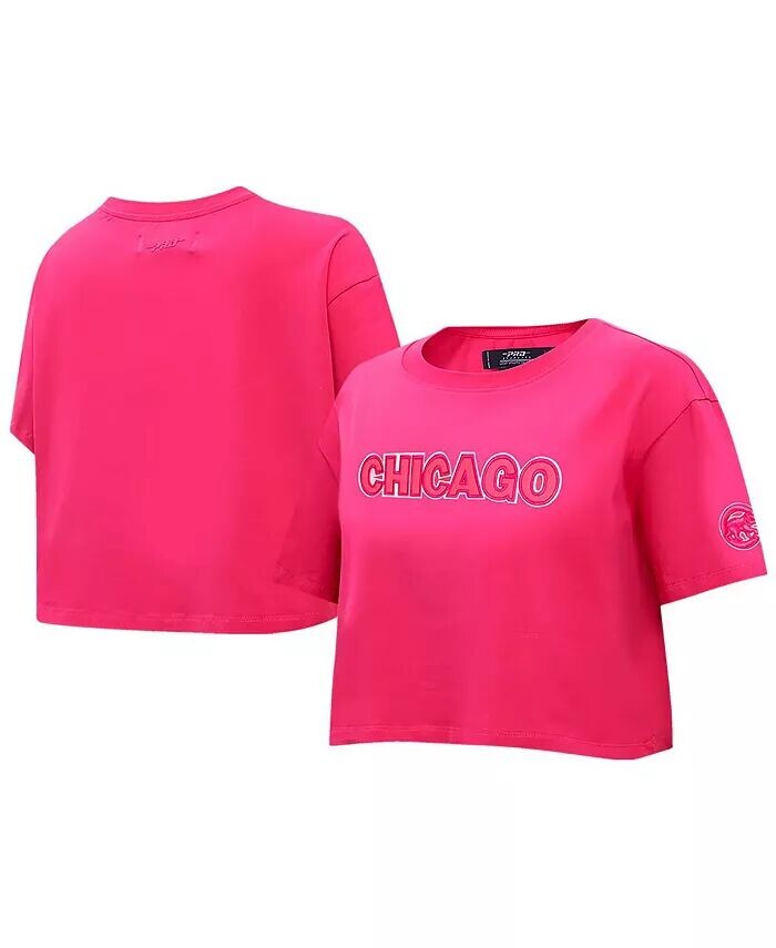 

Женская розовая футболка Chicago Cubs Triple Pink с укороченным принтом Pro Standard